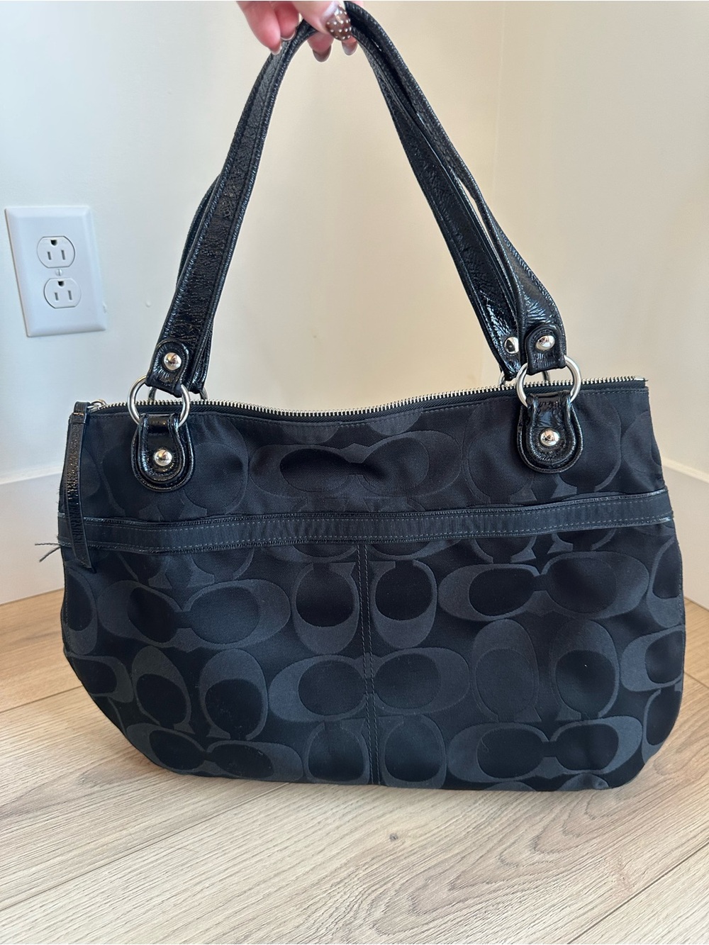 Coach Black Signature C Tote Shoulder Bag Blue Interior